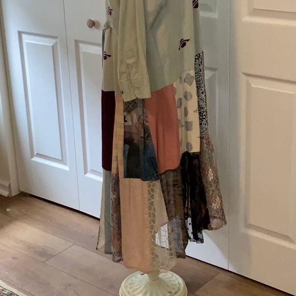 Donna Jessica Maxi Dress- Sz.1-Tan-Patchwork Skirt-Button Up-Self Tie - Picture 8 of 12